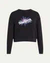 Rag & Bone Cropped Vintage New York Sweatshirt In Blackmult