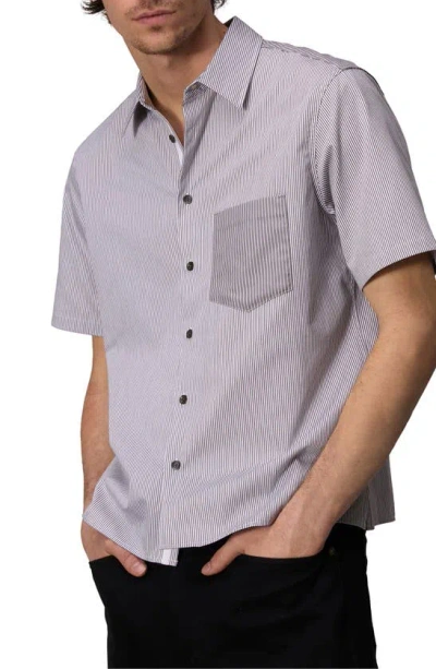 Rag & Bone Dalton Mixed Stripe Stretch Short Sleeve Button-up Shirt In Brown Stripe