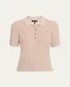 Rag & Bone Darcey Cotton-cashmere Short-sleeve Polo Sweater In Dark Taupe