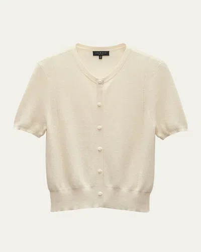 Rag & Bone Dina Short-sleeve Cardigan In Ivory