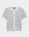 Rag & Bone Dina Stripe Short-sleeve Cardigan In Ivorymult