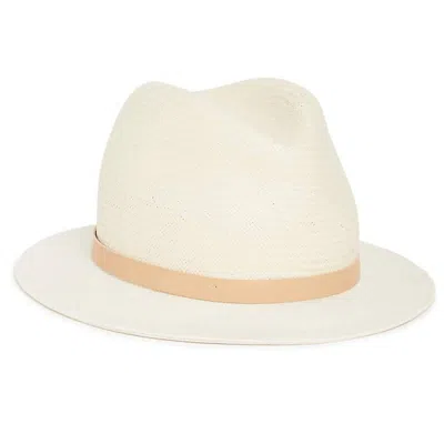 Rag & Bone Fedorah Brim Leather Trim Straw Hat In White