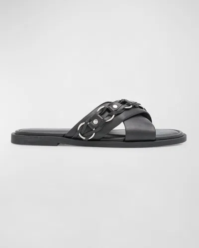 Rag & Bone Geo Leather Chain Crisscross Slide Sandals In Black