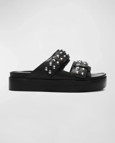 Rag & Bone Geo Stud Leather Dual-band Slide Sandals In Black