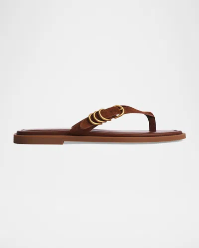 Rag & Bone Gia Suede Buckle Thong Sandals In Umbersd
