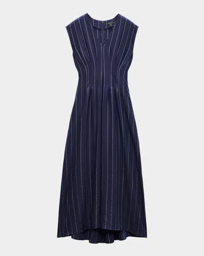 Rag & Bone Ines Pinstripe A-line Maxi Dress In Deep Navy Stripe