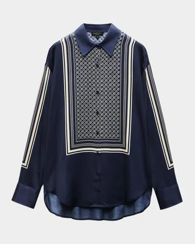 Rag & Bone Jessica Printed Long-sleeve Shirt In Deepnvysca