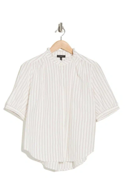 Rag & Bone Jordan Stripe Short Sleeve Cotton Button-up Shirt In Tan Stripe