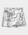 Rag & Bone Kyla Foil Faux Leather Wrap Skirt In Silver
