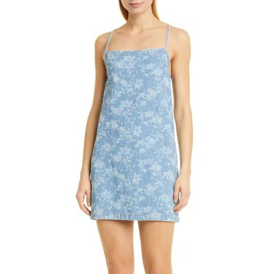 Rag & Bone Floral-print Denim Mini Dress In Mid Denim