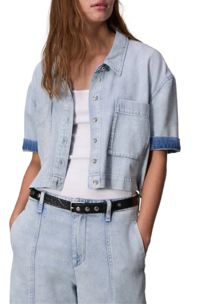 Rag & Bone Lenna Crop Featherweight Denim Button-up Shirt In Aliah