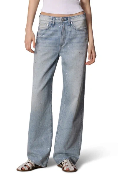 Rag & Bone Logan Crystal Embellished Wide Leg Jeans In Misty With Jewel