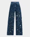Rag & Bone Logan High Rise Wide Leg Floral Cutout Jeans In Hyacinth