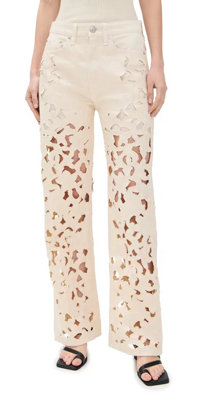 Rag & Bone Logan Wide Leg Floral Cutout Pants Ecru