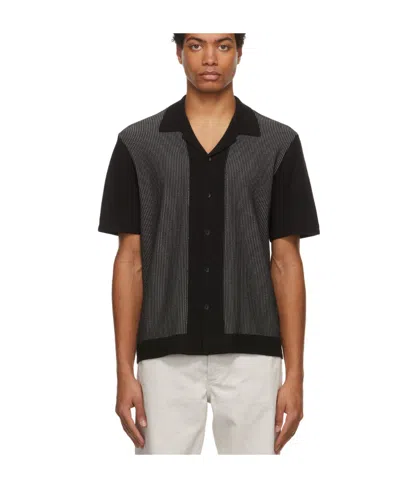 Rag & Bone Harvey Cotton-blend Knit Short-sleeved Shirt In Black White