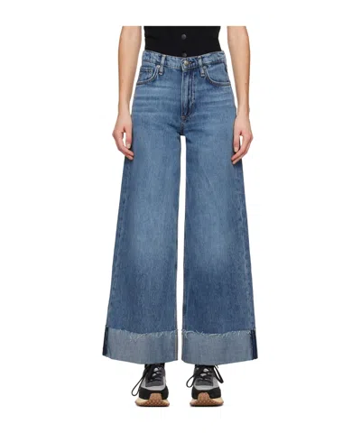 Rag & Bone Logo Wide-leg Denim Pants In Blue