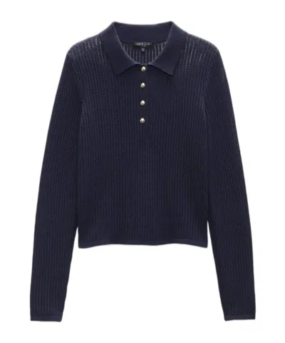 Rag & Bone Long Sleeve Polo Sweater In Indigo