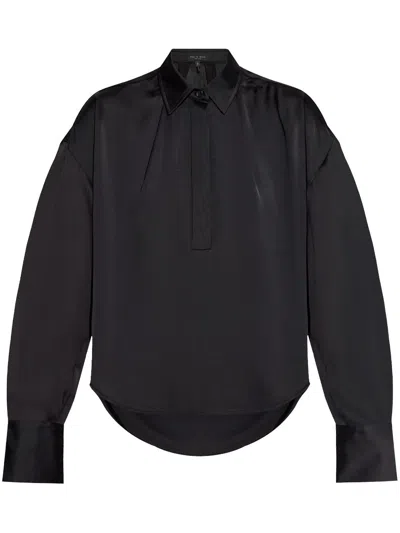 Rag & Bone Long-sleeve Polo Top In Black