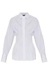 Rag & Bone Blythe Cotton Smocked Waist Peplum Button-up Shirt In Gray
