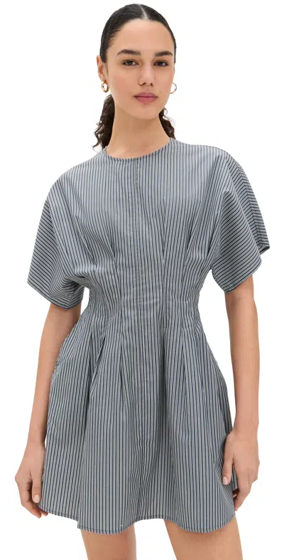 Rag & Bone Maddie Pleated Striped Cotton-poplin Mini Dress In Blue