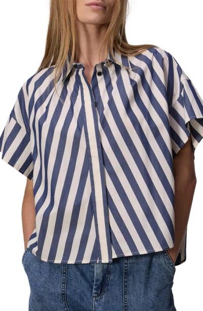 Rag & Bone Martha Stripe Short Sleeve Cotton Poplin Button-up Shirt In Dark Blue Stripe