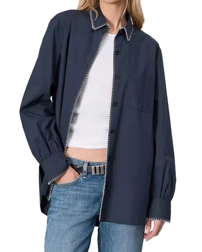 Rag & Bone Maxine Blanket Stitch Shirt In Navy In Blue