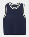 Rag & Bone Blue Meghan Striped Crochet-trim Sweater Vest In Navy