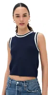 Rag & Bone Blue Meghan Striped Crochet-trim Sweater Vest In Navy