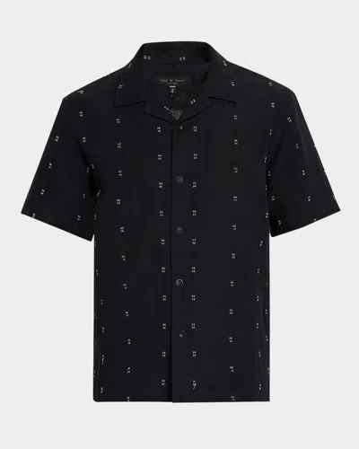 RAG & BONE MEN'S AVERY EMBROIDERED LINEN CAMP SHIRT