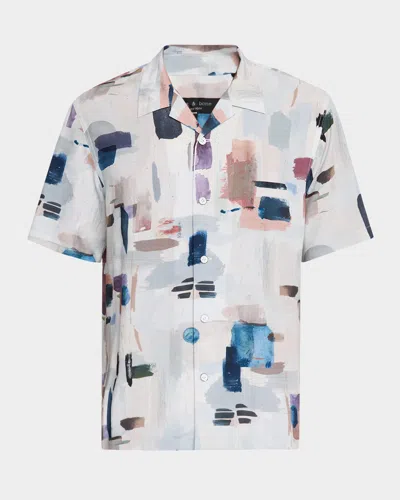 Rag & Bone Avery Abstract Print Camp Shirt In White
