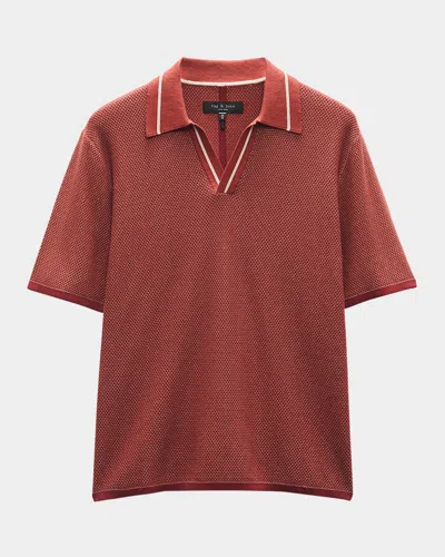 Rag & Bone Men's Hamlin Polo Shirt With Johnny Collar In Maroon