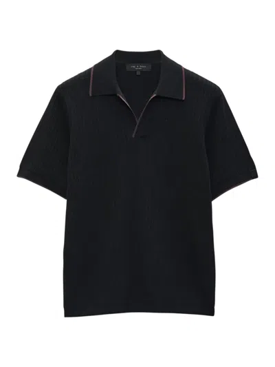 Rag & Bone Johnny Harbour Ribbed Cotton-blend Polo Shirt In Black