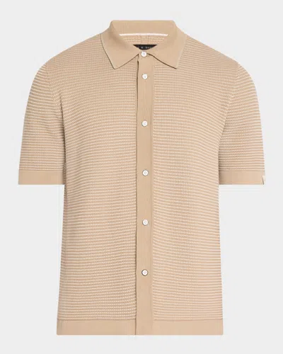 Rag & Bone Harvey Jacquard Stripe Knit Short Sleeve Button-up Shirt In Neutral