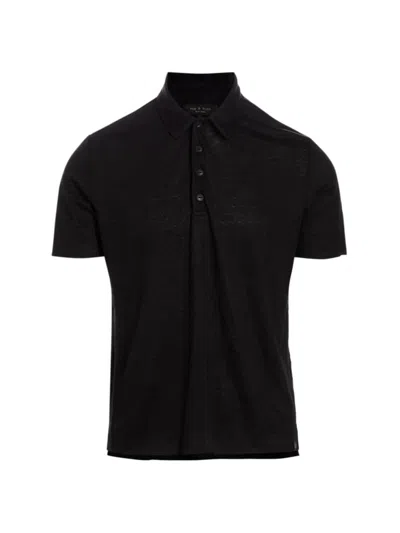 Rag & Bone Men's Linen Polo Shirt In Black