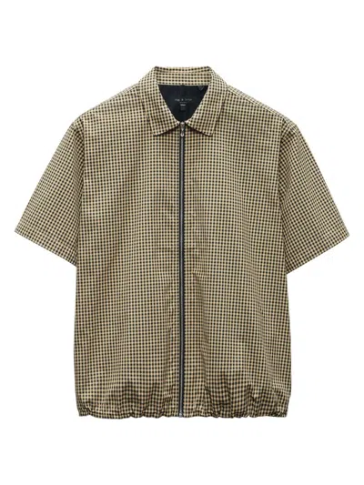 Rag & Bone Noah Gingham Short Sleeve Nylon Zip-up Shirt In Navy