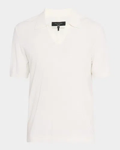 RAG & BONE MEN'S ZUMA TOWELING HERRINGBONE JOHNNY COLLAR POLO SWEATER