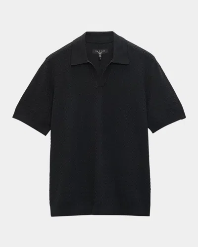 RAG & BONE MEN'S ZUMA TOWELING HERRINGBONE JOHNNY COLLAR POLO SWEATER