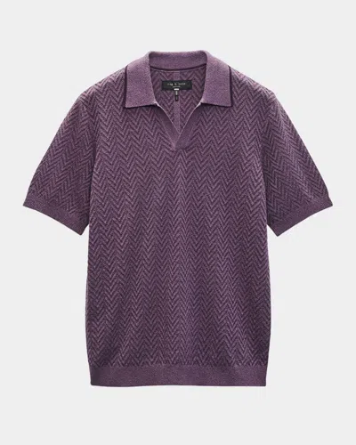 Rag & Bone Men's Zuma Toweling Herringbone Johnny Collar Polo Sweater