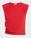 Rag & Bone Mica Ruched Sleeveless Cropped Top In Prtrd