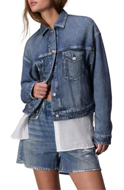 RAG & BONE RAG & BONE MIRAMAR PRINTED DENIM COTTON TERRY TRUCKER JACKET