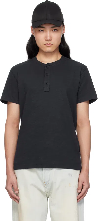 Rag & Bone Navy Classic Cotton Henley In Deepnvy