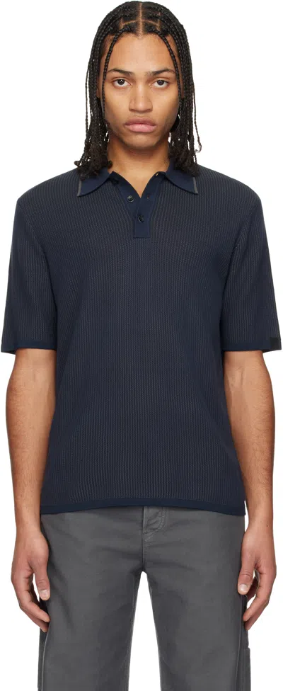 Rag & Bone Navy Harvey Knit Polo In Salute