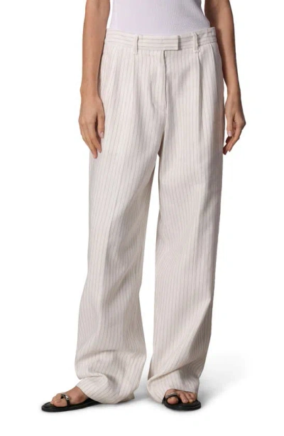 Rag & Bone Newman Stripe Pleated Cotton & Linen Wide Leg Pants In Off White Stripe