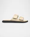 Rag & Bone Parker Leather Dual Band Slide Sandals In Greige