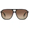 Rag & Bone 58mm Rectangular Sunglasses In Black/brown Gradient