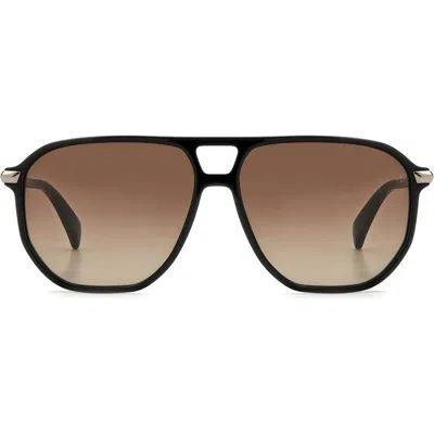 Rag & Bone 58mm Rectangular Sunglasses In Black/brown Gradient