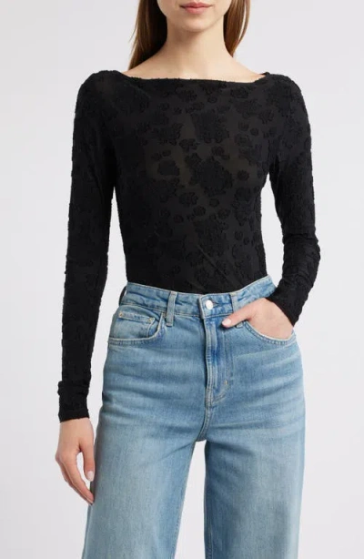Rag & Bone Angel Floral Jacquard Boat Neck Top In Black