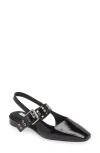Rag & Bone Astra Houndstooth Buckle Slingback Ballerina Flats In Black Patent Leather