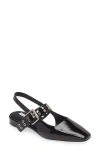 Rag & Bone Astra Houndstooth Buckle Slingback Ballerina Flats In Black Patent Leather