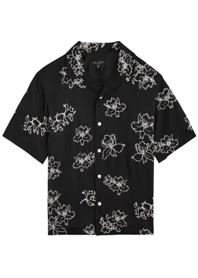 Rag & Bone Avery Resort Floral-embroidered Twill Shirt In Black